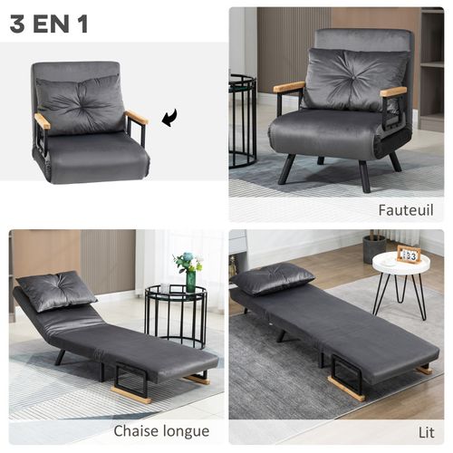 Fauteuil Convertible 3-en-1 Rasak Velours Anthracite