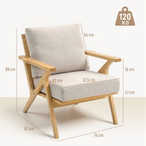 Fauteuil Lounge Nordique Qortoq Bois D’hévéa Et Tissu Beige