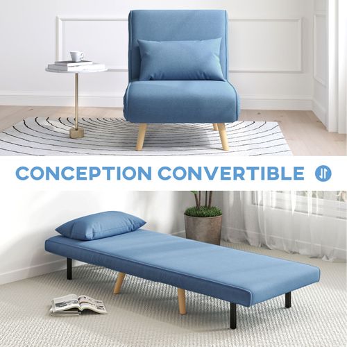 Fauteuil Convertible Scandinave Kulus Bois Et Tissu Bleu