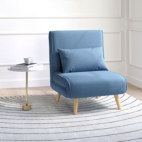 Fauteuil Convertible Scandinave Kulus Bois Et Tissu Bleu
