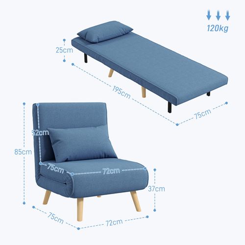 Fauteuil Convertible Scandinave Kulus Bois Et Tissu Bleu