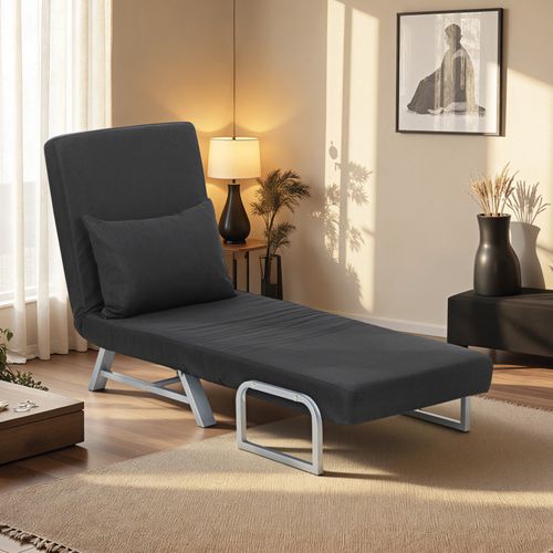 Fauteuil Chauffeuse Navik Convertible Inclinable En Tissu Lin Noir