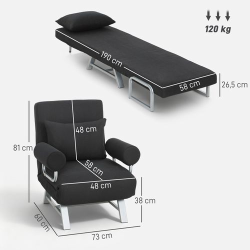 Fauteuil Chauffeuse Navik Convertible Inclinable En Tissu Lin Noir