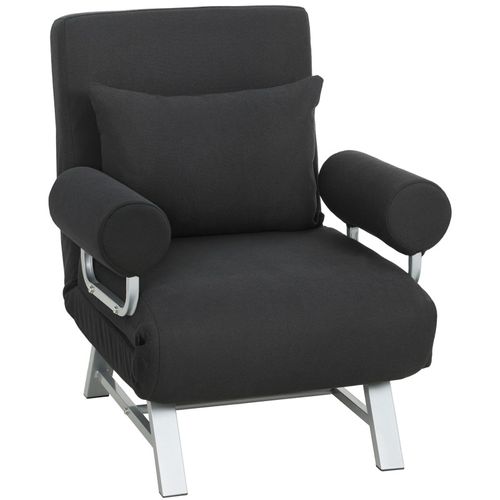 Fauteuil Chauffeuse Navik Convertible Inclinable En Tissu Lin Noir
