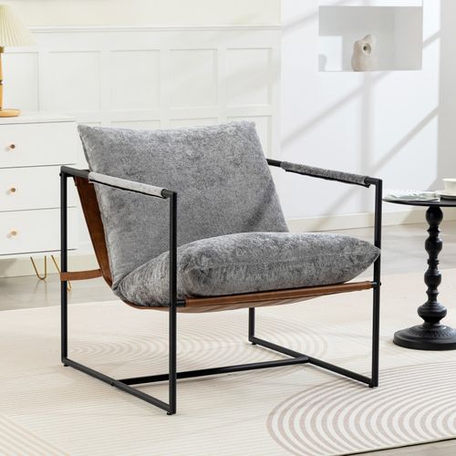Fauteuil Lounge Narsaq Velours Gris Clair Et Noir