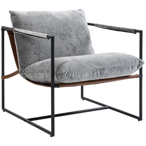 Fauteuil Lounge Narsaq Velours Gris Clair Et Noir