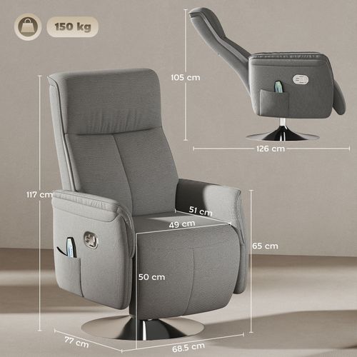 Fauteuil Relax Massant Pivotant Nukia Tissu Gris Et Acier Chromé