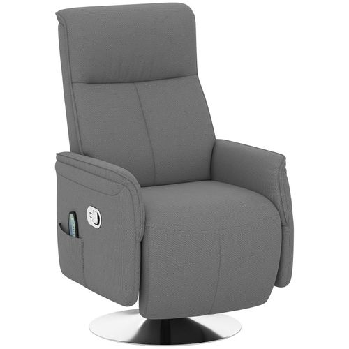 Fauteuil Relax Massant Pivotant Nukia Tissu Gris Et Acier Chromé