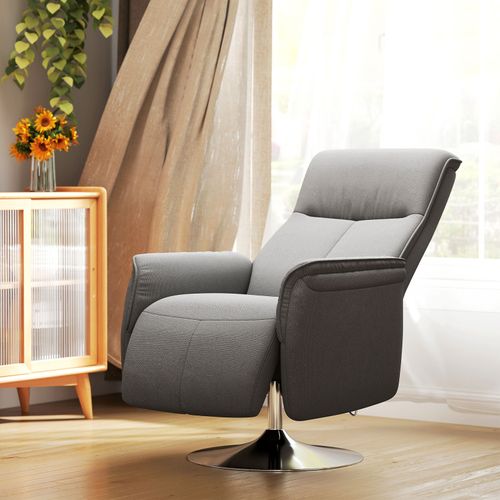 Fauteuil Relax Massant Pivotant Nukia Tissu Gris Et Acier Chromé
