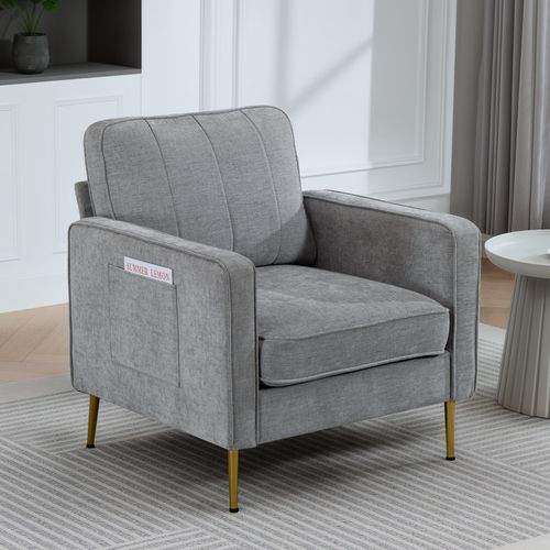 Fauteuil Art Déco Nanor Métal Doré Et Tissu Gris Clair