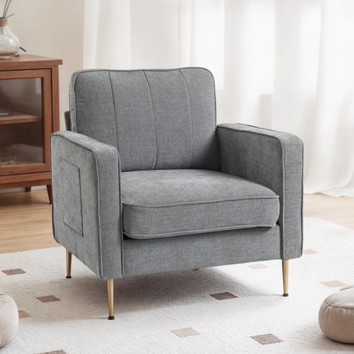Fauteuil Art Déco Nanor Métal Doré Et Tissu Gris Clair