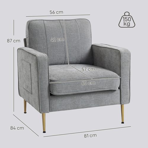 Fauteuil Art Déco Nanor Métal Doré Et Tissu Gris Clair