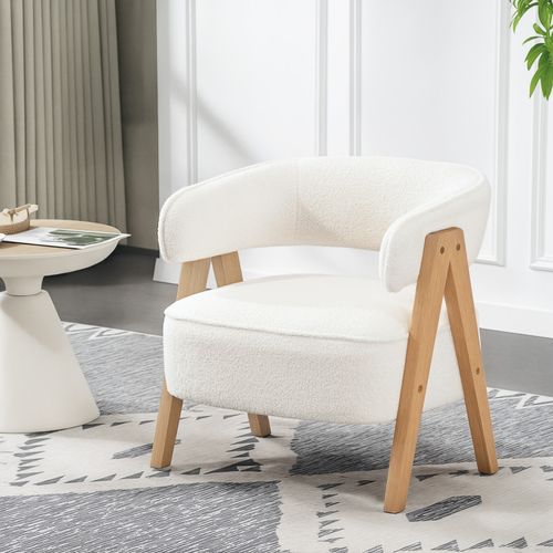 Fauteuil Relax Nordique Strom Bouclette Blanche Et Bois