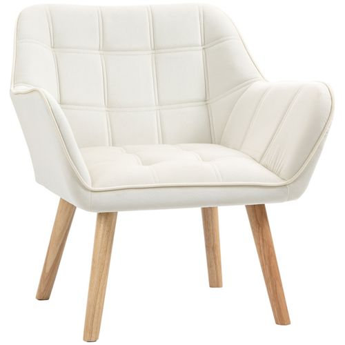 Fauteuil Salon Navik Bois Et Velours Crème