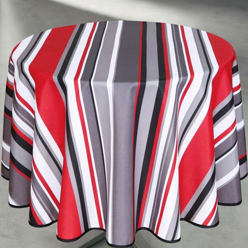 Nappe Ronde Anti Taches à Rayures - 160x160 Cm - Rouge