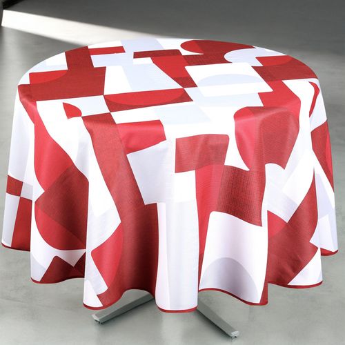 Nappe Anti-tâche Ronde Design Géométrique - 160x160 Cm - Rouge