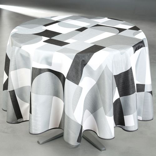 Nappe Anti-tâche Ronde Design Géométrique - 160x160 Cm - Gris