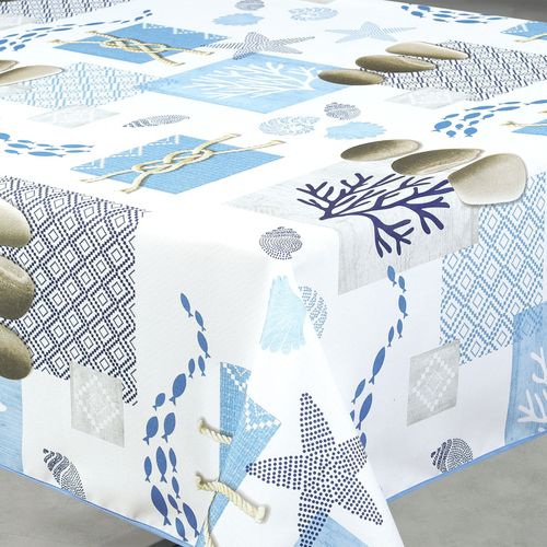 Nappe Anti-tâche Rectangle Motif Bord De Mer - 145x240 Cm - Blanc
