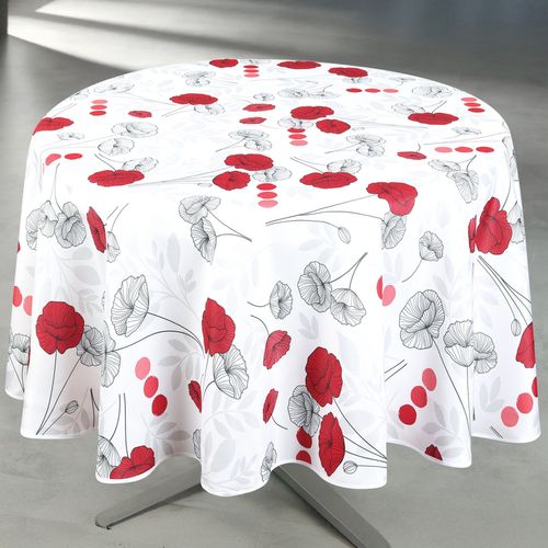 Nappe Anti-tâche Ronde Motif Coquelicots - 160x160 Cm - Blanc