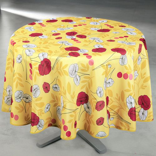 Nappe Anti-tâche Ronde Motif Coquelicots - 160x160 Cm - Jaune