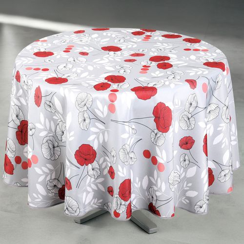 Nappe Anti-tâche Ronde Motif Coquelicots - 160x160 Cm - Gris