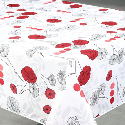 Nappe Anti-tâche Rectangulaire Motif Coquelicots - 145x240 Cm - Blanc