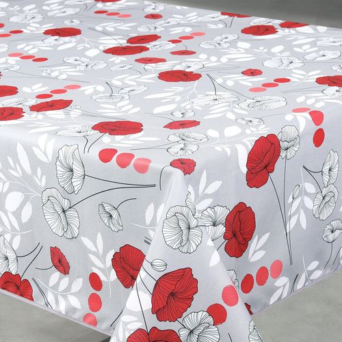 Nappe Anti-tâche Rectangulaire Motif Coquelicots - 145x240 Cm - Gris