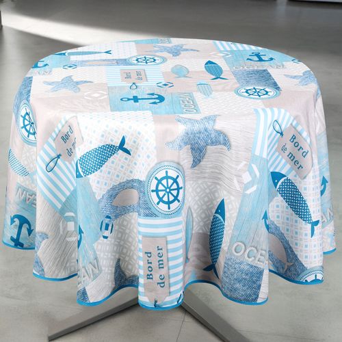 Nappe Anti-tâche Ronde Motif Marin - 160x160 Cm - Bleu