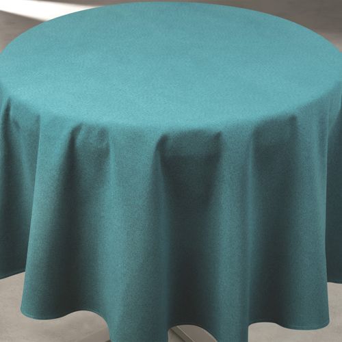 Nappe Déperlante Anti-taches - Effet Lin Pour Table Ronde - 160x160 Cm - Bleu Paon