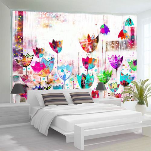 Papier Peint Tulipes Colorées 350 X 245 Cm Blanc