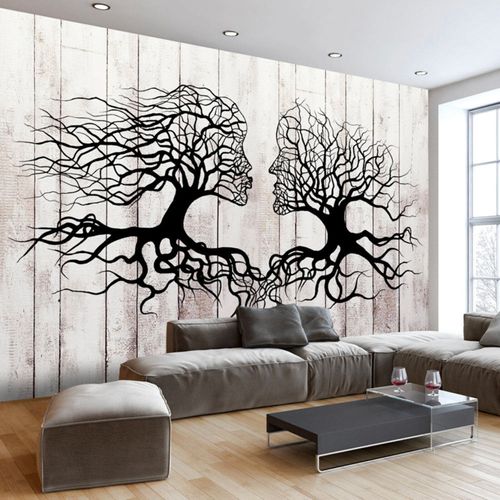 Papier Peint Un Baiser D'arbres 400 X 280 Cm Blanc