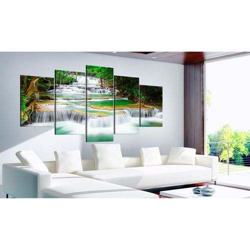 Tableau Cascade Forestière à Kanchanaburi, Thaïlande 200 X 100 Cm Vert