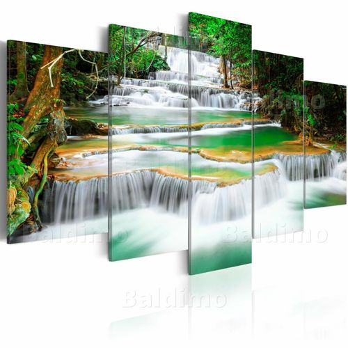 Tableau Cascade Forestière à Kanchanaburi, Thaïlande 200 X 100 Cm Vert