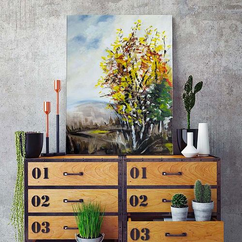 Tableau Paysage D'automne 2 30 X 40 Cm Beige