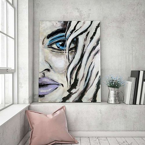 Tableau La Moitie Du Visage 30 X 40 Cm Blanc