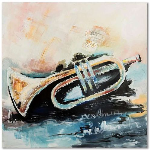 Tableau Trompette 30 X 30 Cm Bleu