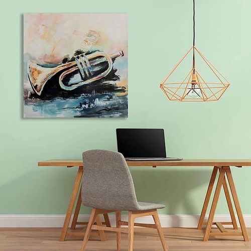 Tableau Trompette 70 X 70 Cm Bleu