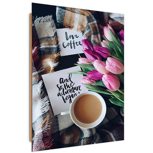 Tableau Bois L'amour Du Café 40 X 50 Cm Rose