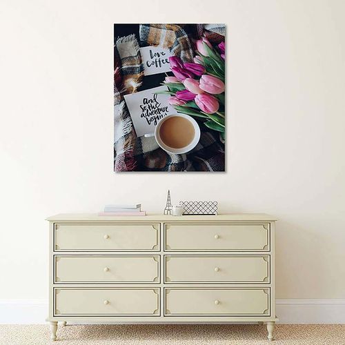 Tableau Bois L'amour Du Café 40 X 50 Cm Rose