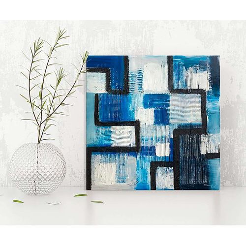 Tableau Bois Abstrait 78 20 X 20 Cm Bleu