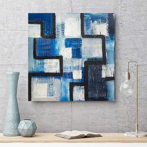 Tableau Bois Abstrait 78 20 X 20 Cm Bleu