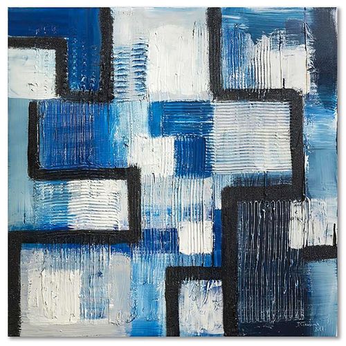 Tableau Bois Abstrait 78 20 X 20 Cm Bleu