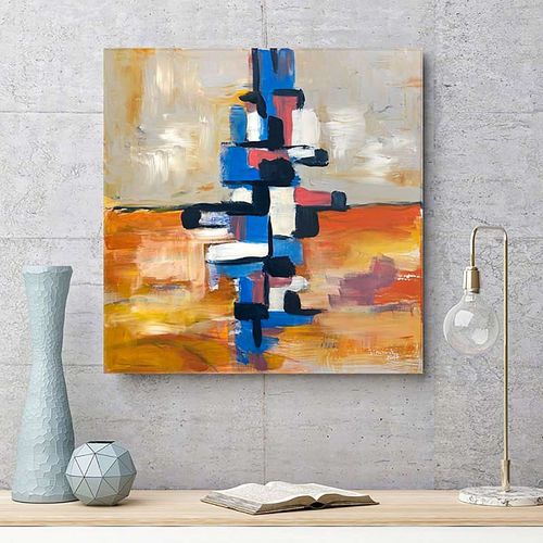 Tableau Bois Abstrait 77 30 X 30 Cm Beige