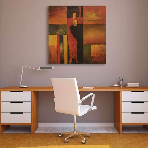 Tableau Bois Abstrait 66a 40 X 40 Cm Orange