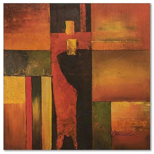 Tableau Bois Abstrait 66a 80 X 80 Cm Orange