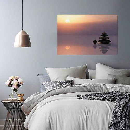 Tableau Bois Pierres Zen 6 40 X 30 Cm Rose