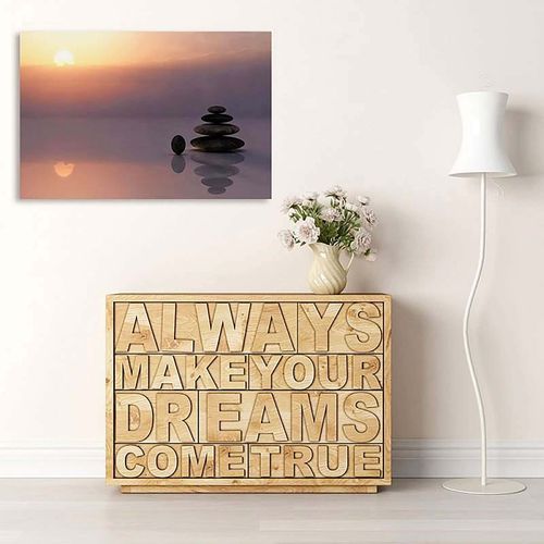 Tableau Bois Pierres Zen 6 40 X 30 Cm Rose