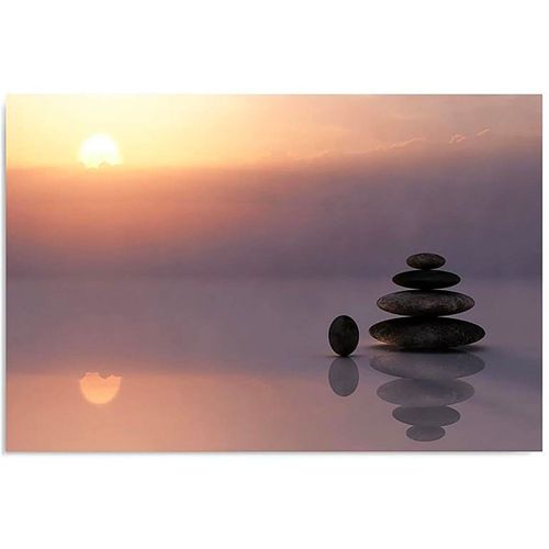 Tableau Bois Pierres Zen 6 40 X 30 Cm Rose