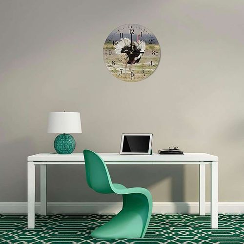 Horloge Murale Panoramique Autruche Sauvage Nature 40 X 40 Cm Marron