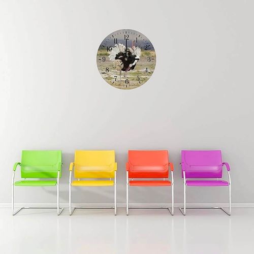 Horloge Murale Panoramique Autruche Sauvage Nature 40 X 40 Cm Marron